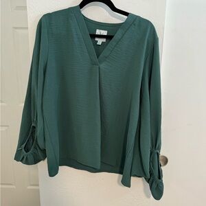 Chic Teal V-Neck Long Sleeve Women's Top